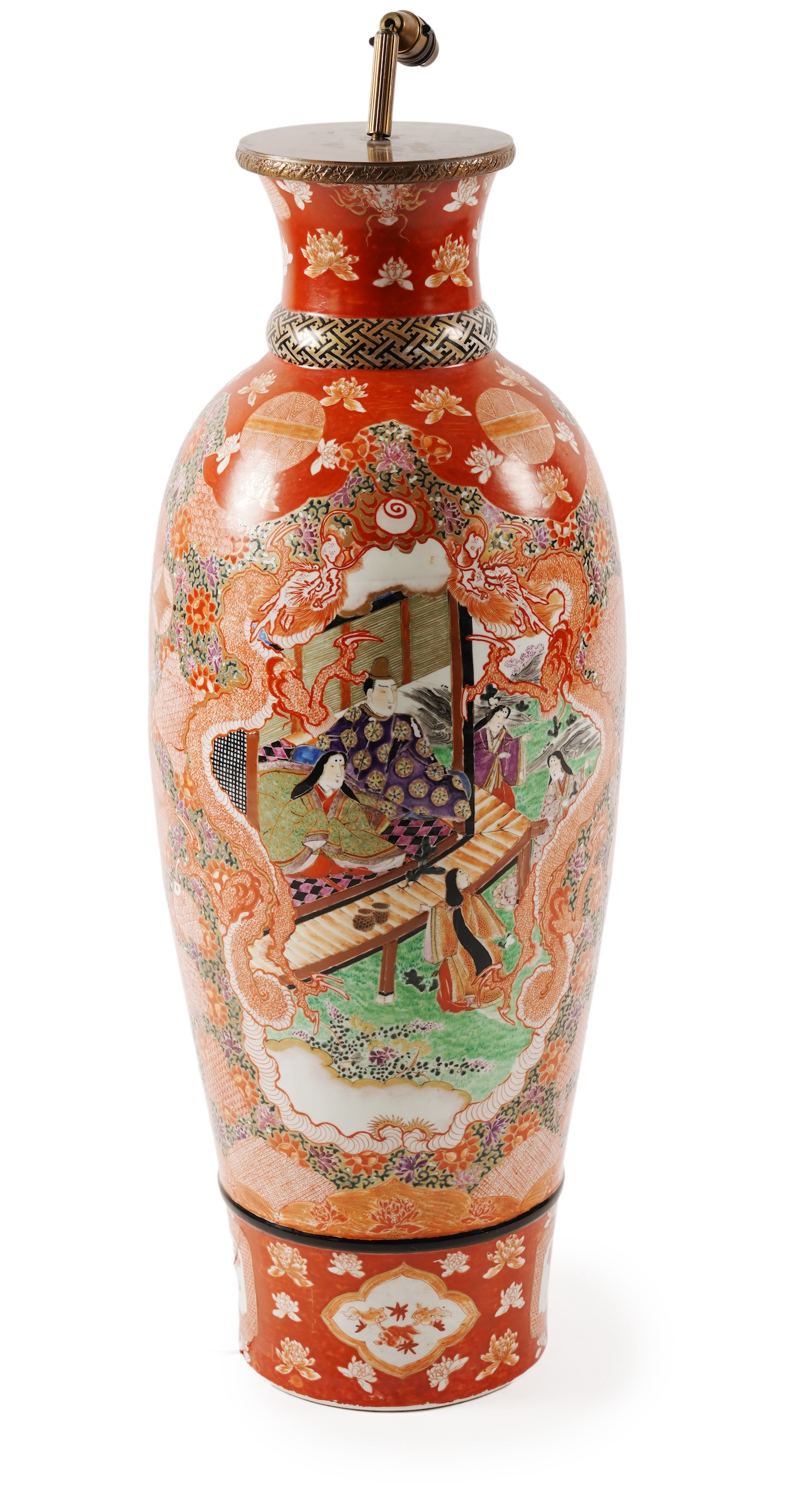 A massive Japanese Kutani vase, late 19th century, mounted as a lamp